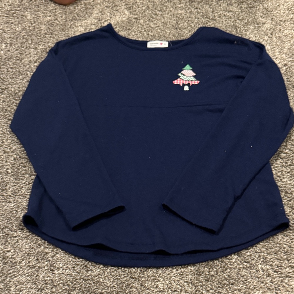 Beautees Navy Long Sleeve Tee with Festive Tree